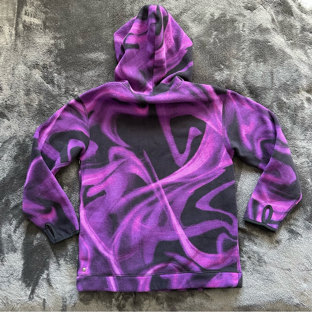 Zella Girl Purple‎ Black Swirl Fleece Hoodie Sweatshirt size Large 10/12 - Picture 3 of 4